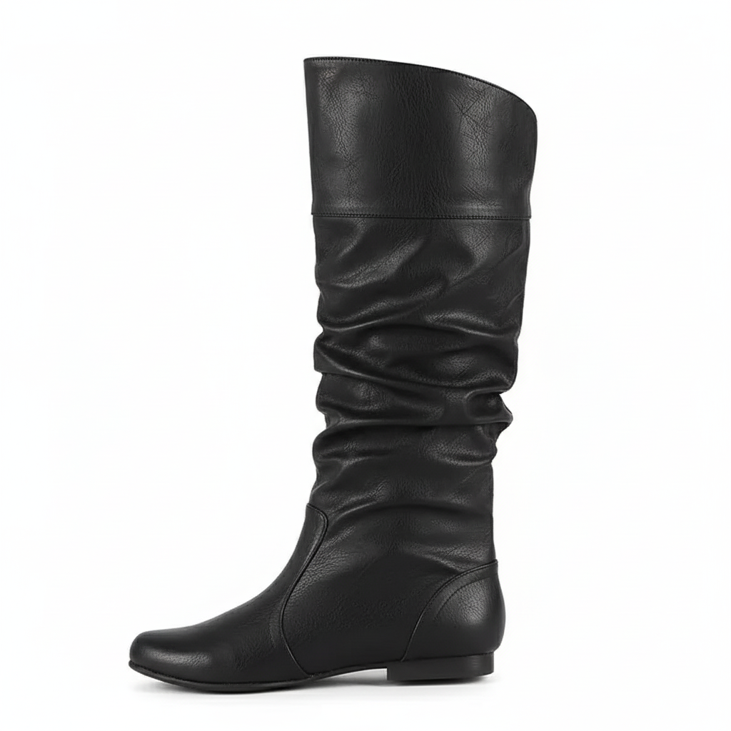 Santiag mi-haute noir Simili Cuir Femme - Effet plissé