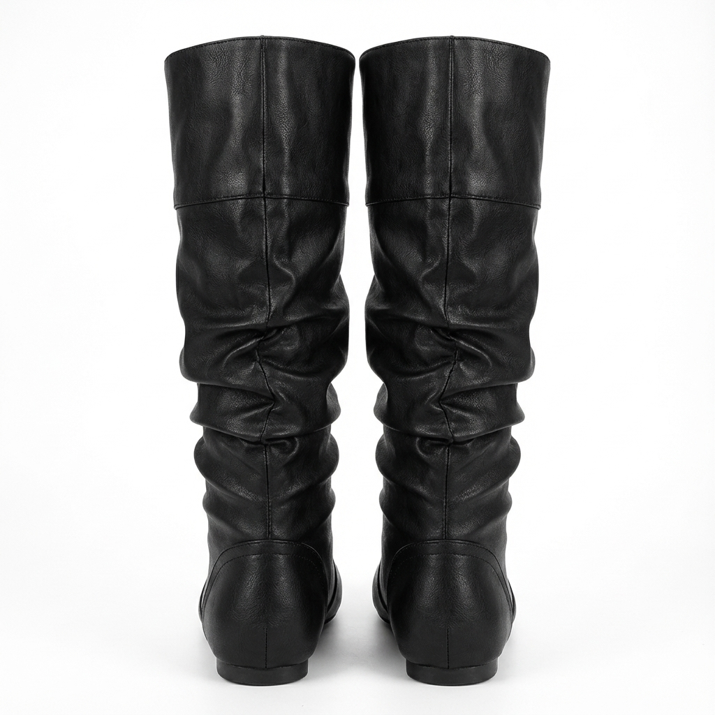 Santiag mi-haute noir Simili Cuir Femme - Effet plissé