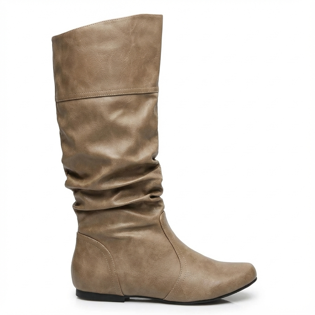 Santiag mi-haute marron clair Simili Cuir Femme - Effet plissé