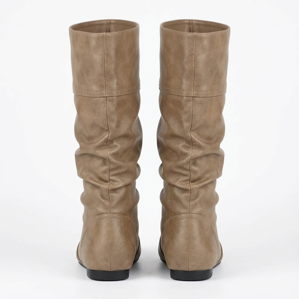 Santiag mi-haute marron clair Simili Cuir Femme - Effet plissé