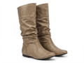 Santiag mi-haute marron clair Simili Cuir Femme - Effet plissé