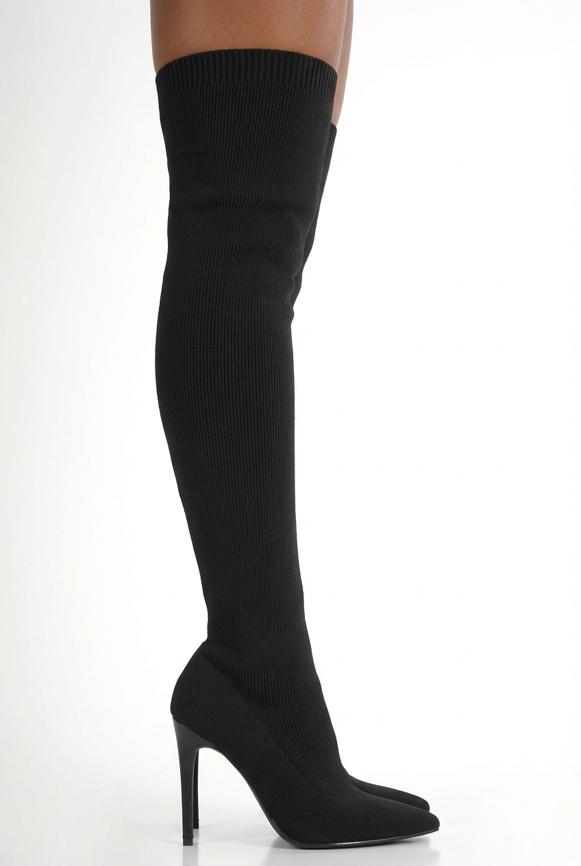 Botte haute noir Synthétique Femme - Cuissarde mate, talon aiguille