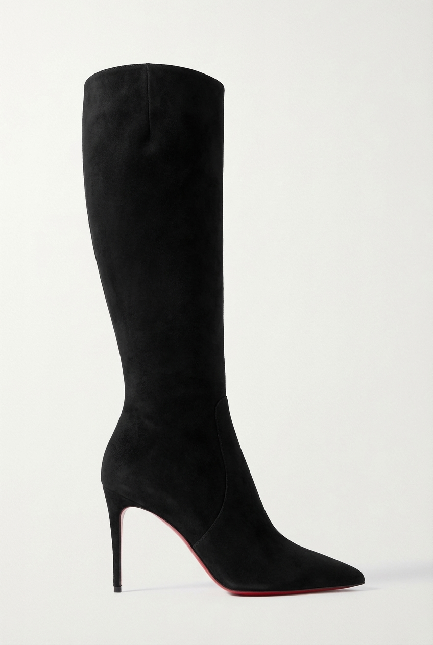 Botte haute noir Daim Synthétique Femme - Semelle rouge