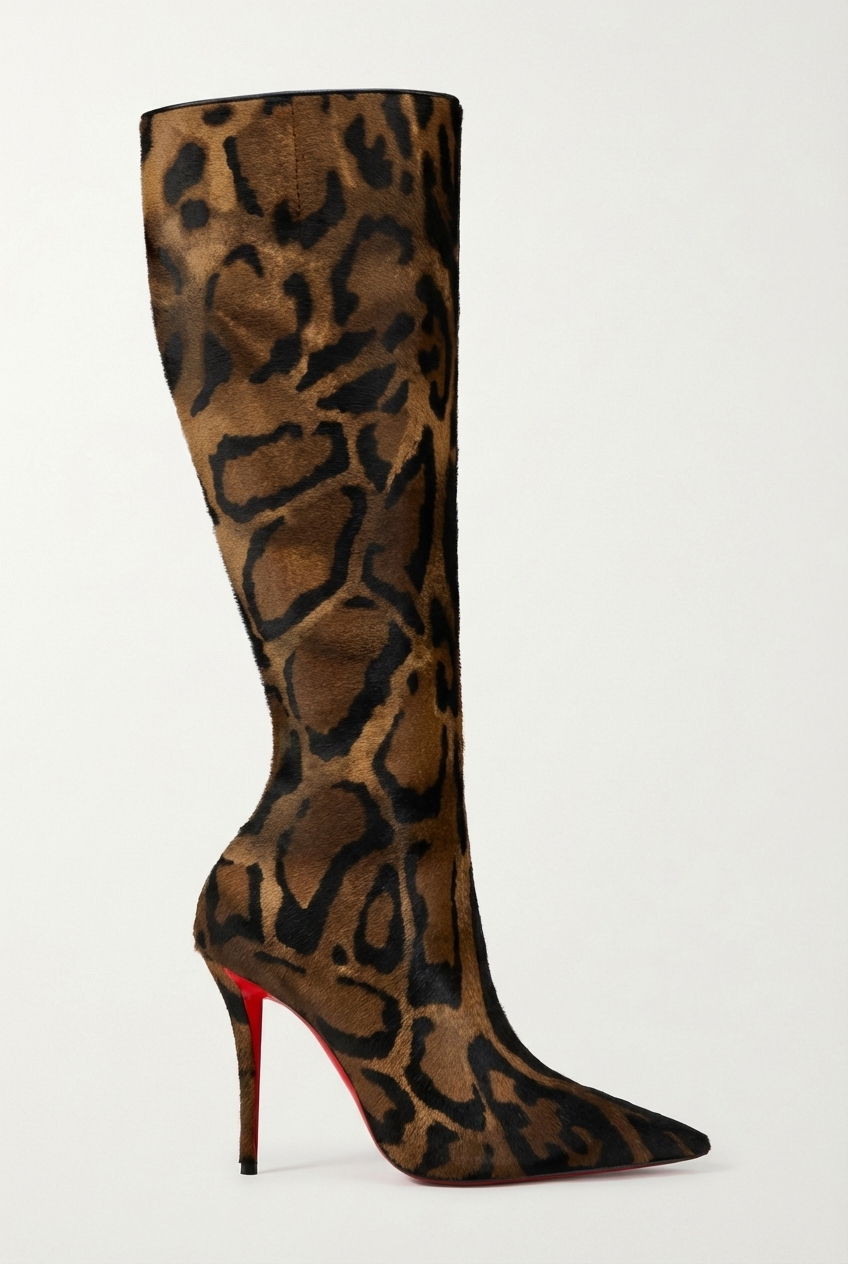 Botte haute marron foncé Synthétique Femme - Léopard, talon aiguille