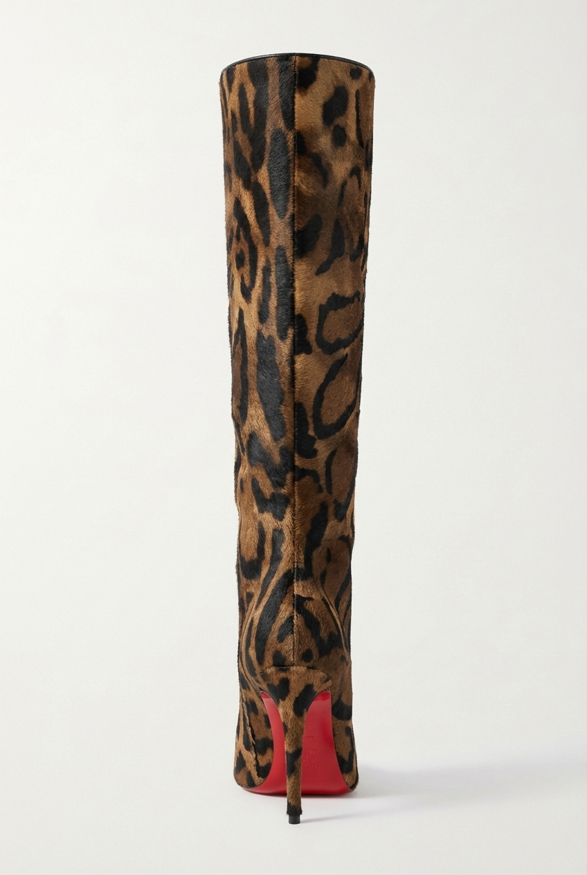 Botte haute marron foncé Synthétique Femme - Léopard, talon aiguille