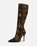 Botte haute marron foncé Synthétique Femme - Léopard, talon aiguille