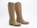 Santiag haute beige Simili Cuir Femme - Broderies western, talon bois
