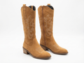 Santiag haute camel Daim Femme - Broderies florales, talon cubain