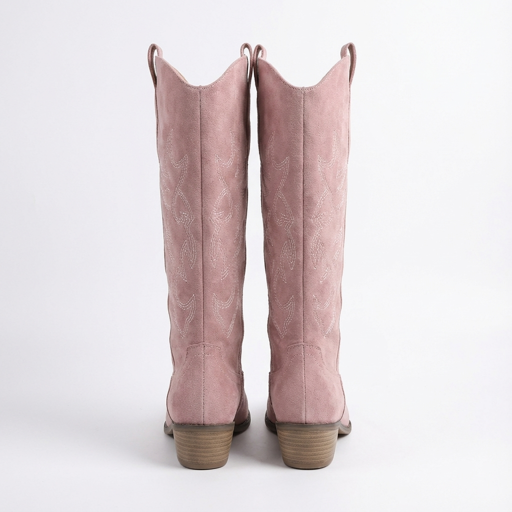 Santiag mi-haute rose Simili Cuir Femme - Broderies florales
