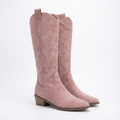 Santiag mi-haute rose Simili Cuir Femme - Broderies florales