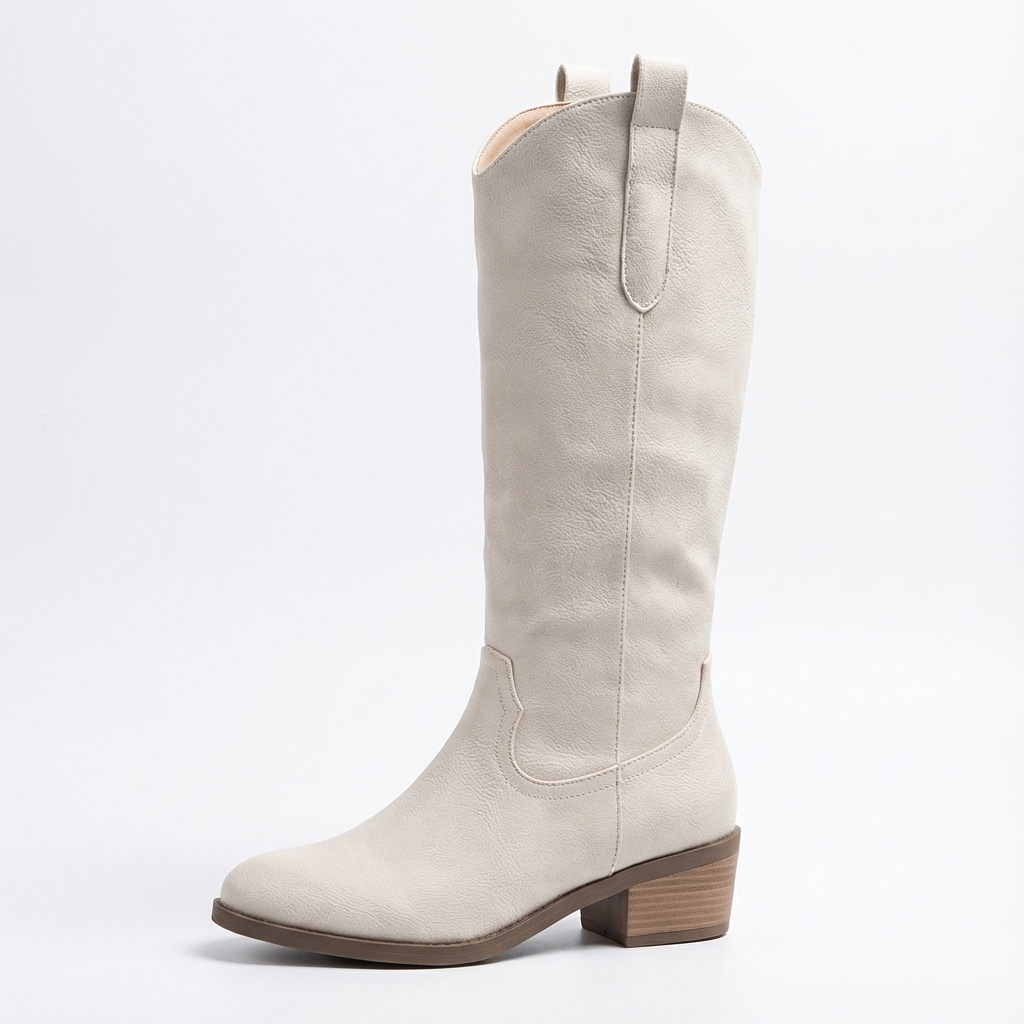 Santiag haute blanc Simili Cuir Femme - Sans ornement