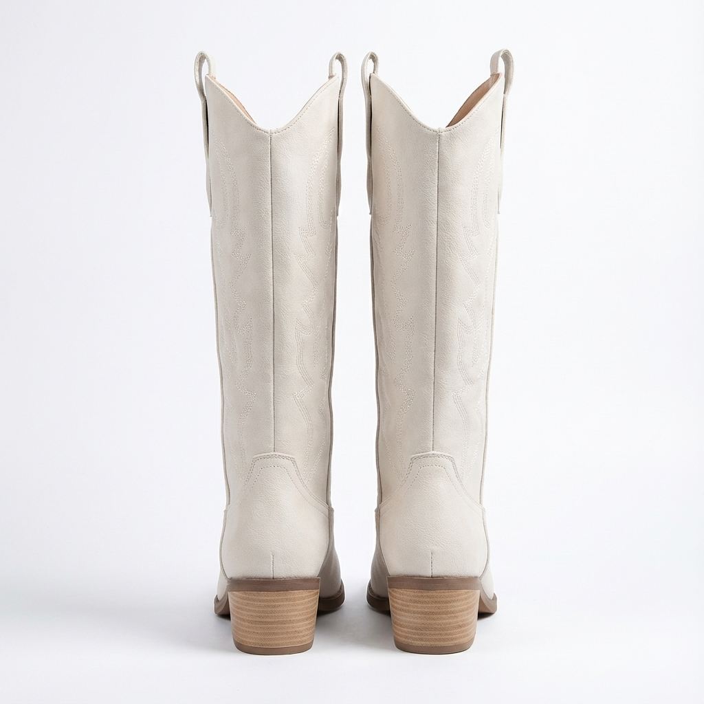 Santiag haute blanc Simili Cuir Femme - Sans ornement