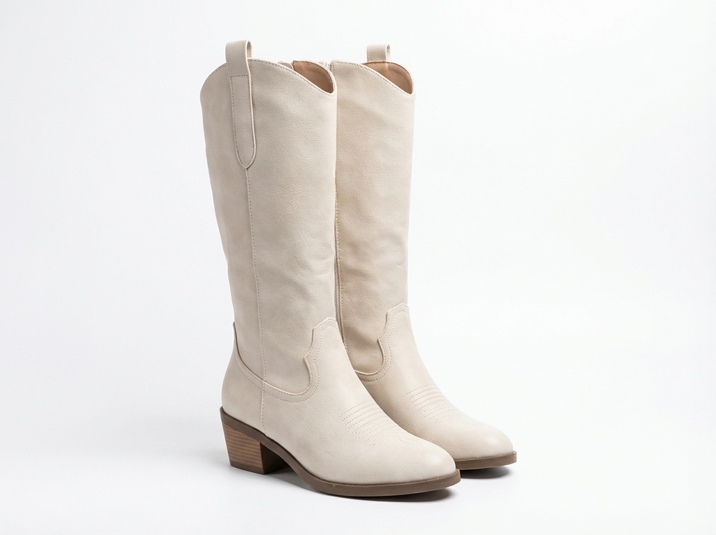 Santiag haute blanc Simili Cuir Femme - Sans ornement