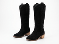 Santiag haute noir Daim Femme - Talon carré bois, style western