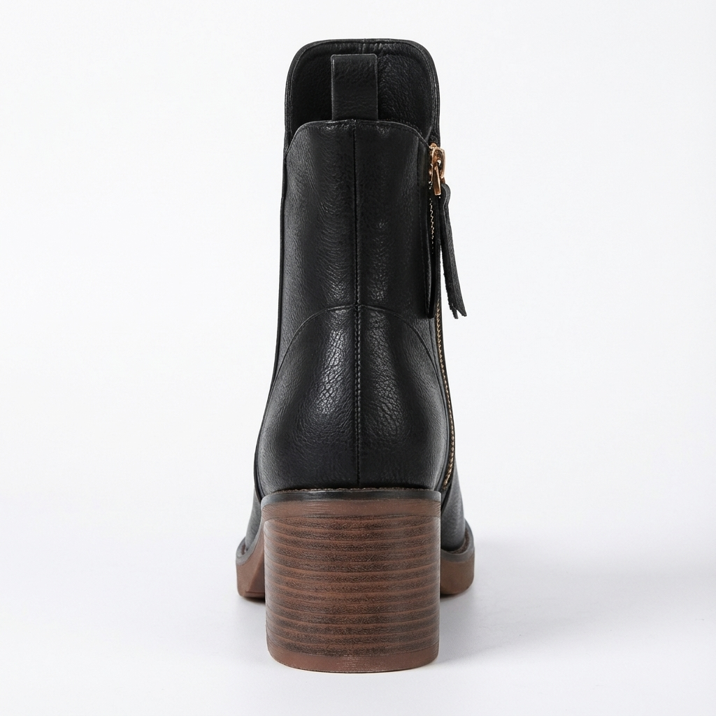 Bottine à talon noir Simili Cuir Femme - Zip doré