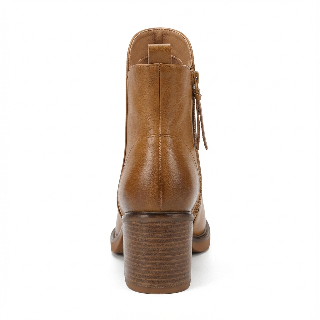 Bottine à talon camel Simili Cuir Femme - Zip latéral