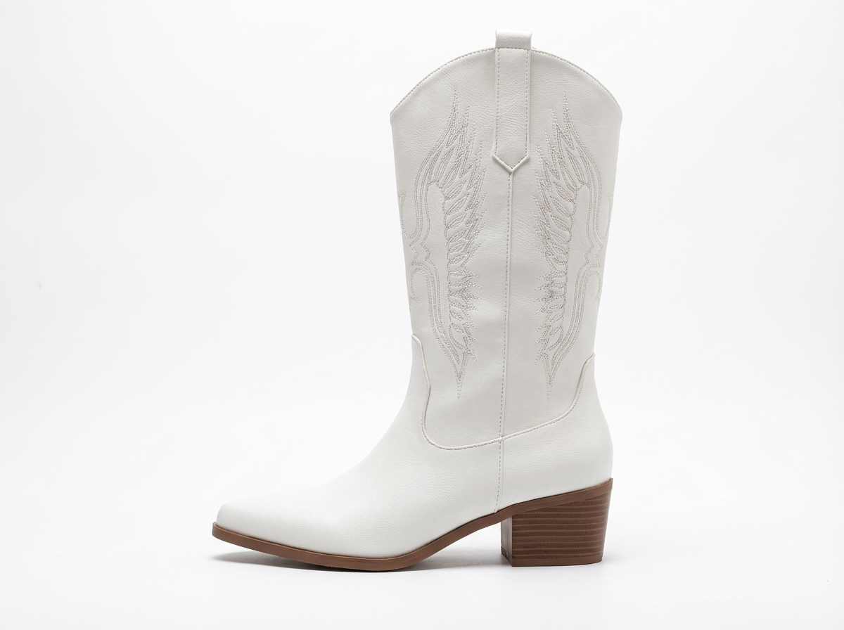 Santiag haute blanc Simili Cuir Femme - Broderies western