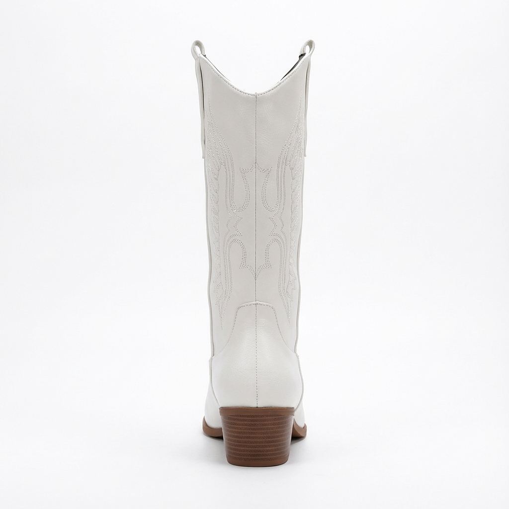 Santiag haute blanc Simili Cuir Femme - Broderies western