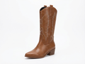 Santiag haute marron Simili Cuir Femme - Broderies, bout pointu