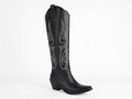 Santiag haute noir Simili Cuir Femme - Broderies géométriques, talon cubain