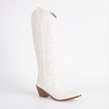 Santiag haute blanc Simili Cuir Femme - Broderies, talon épais