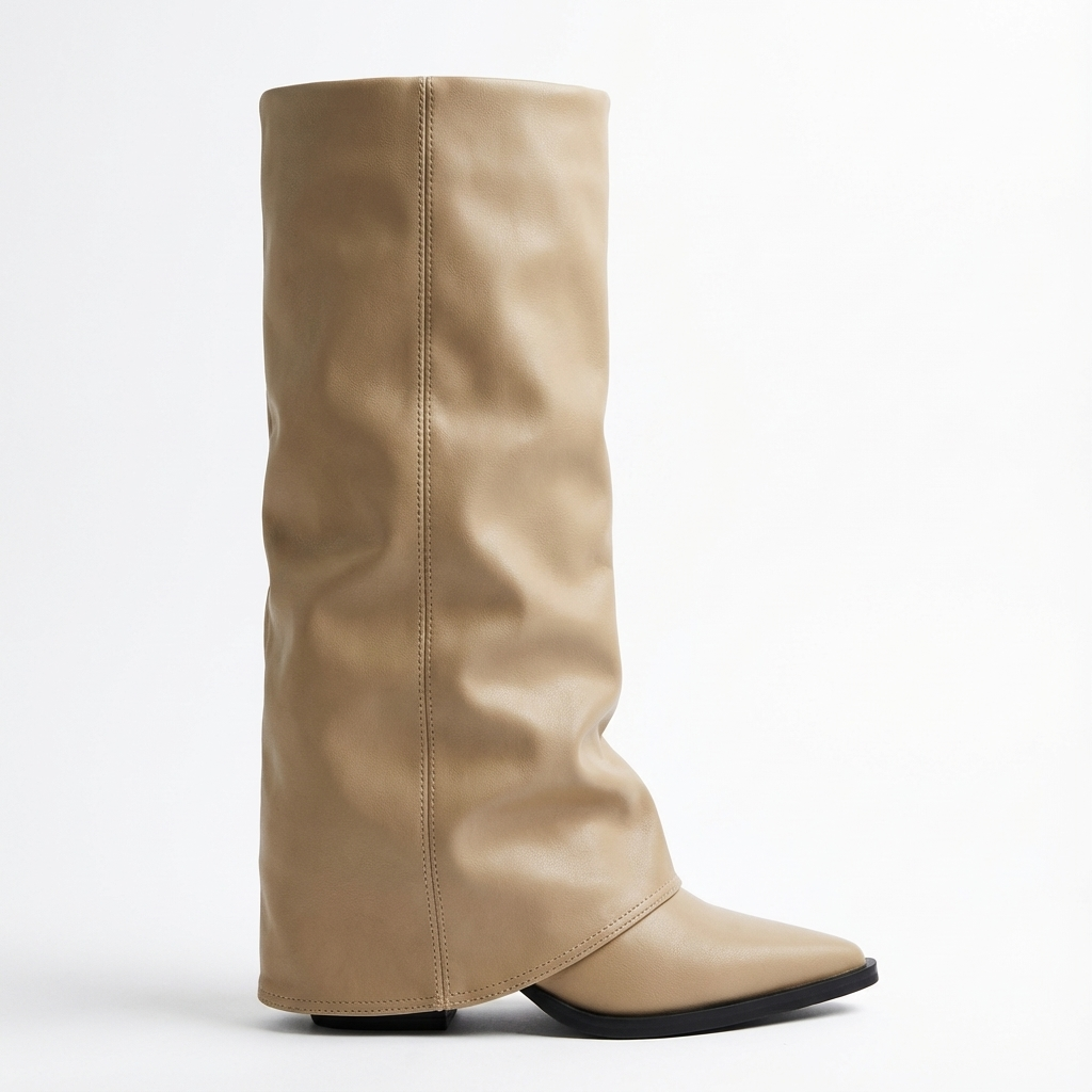Santiag haute beige Simili Cuir Femme - Bout pointu