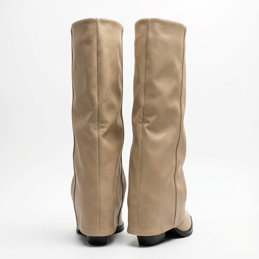 Santiag haute beige Simili Cuir Femme - Bout pointu