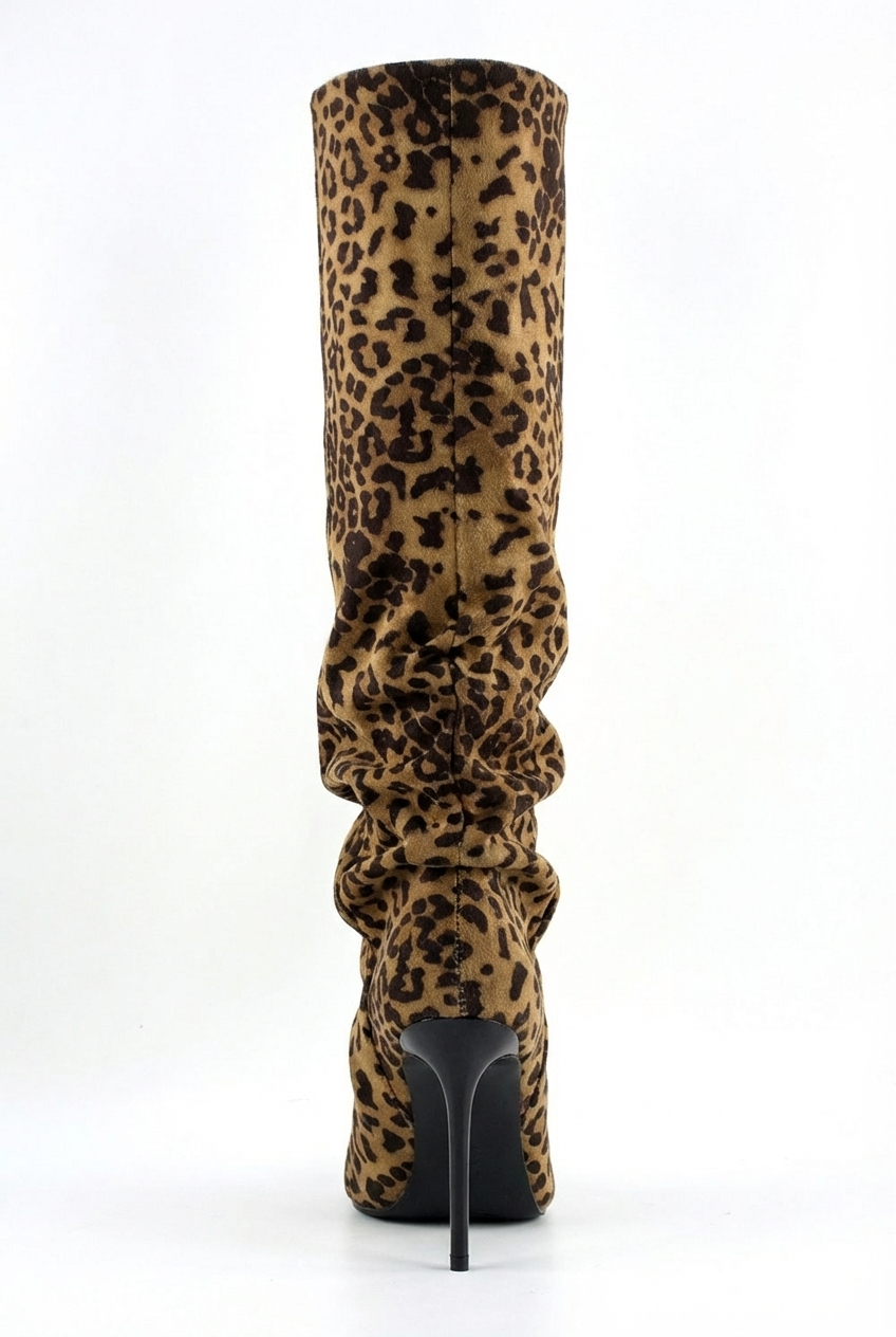Botte haute marron Synthétique Femme - Motif léopard, talon aiguille
