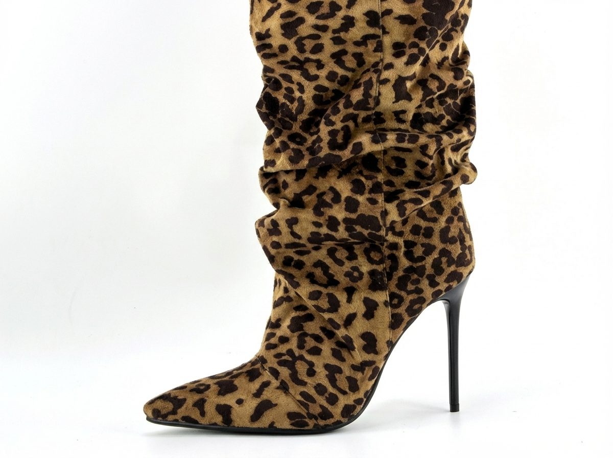 Botte haute marron Synthétique Femme - Motif léopard, talon aiguille