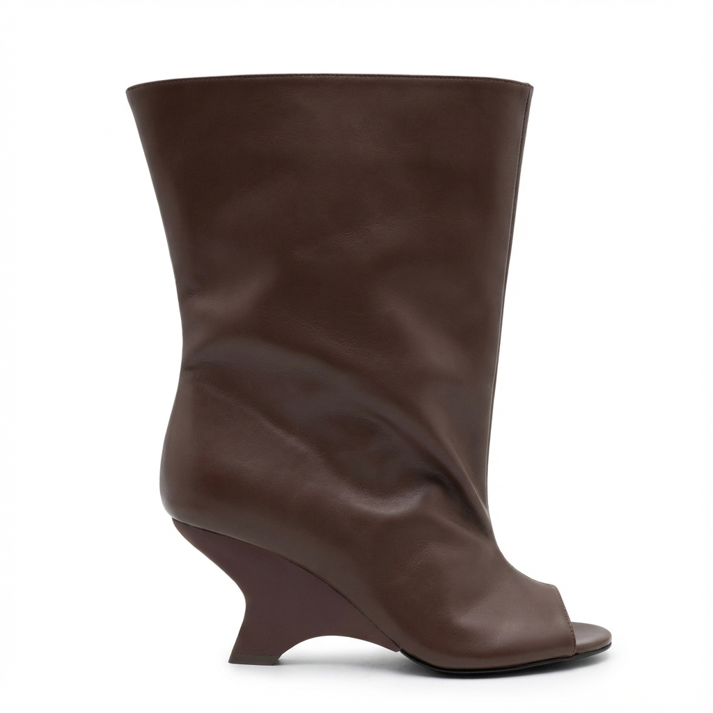 Botte haute marron Synthétique Femme - Talon incurvé, bout ouvert