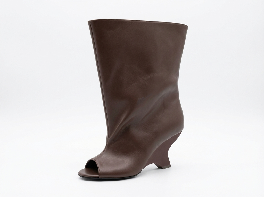 Botte haute marron Synthétique Femme - Talon incurvé, bout ouvert