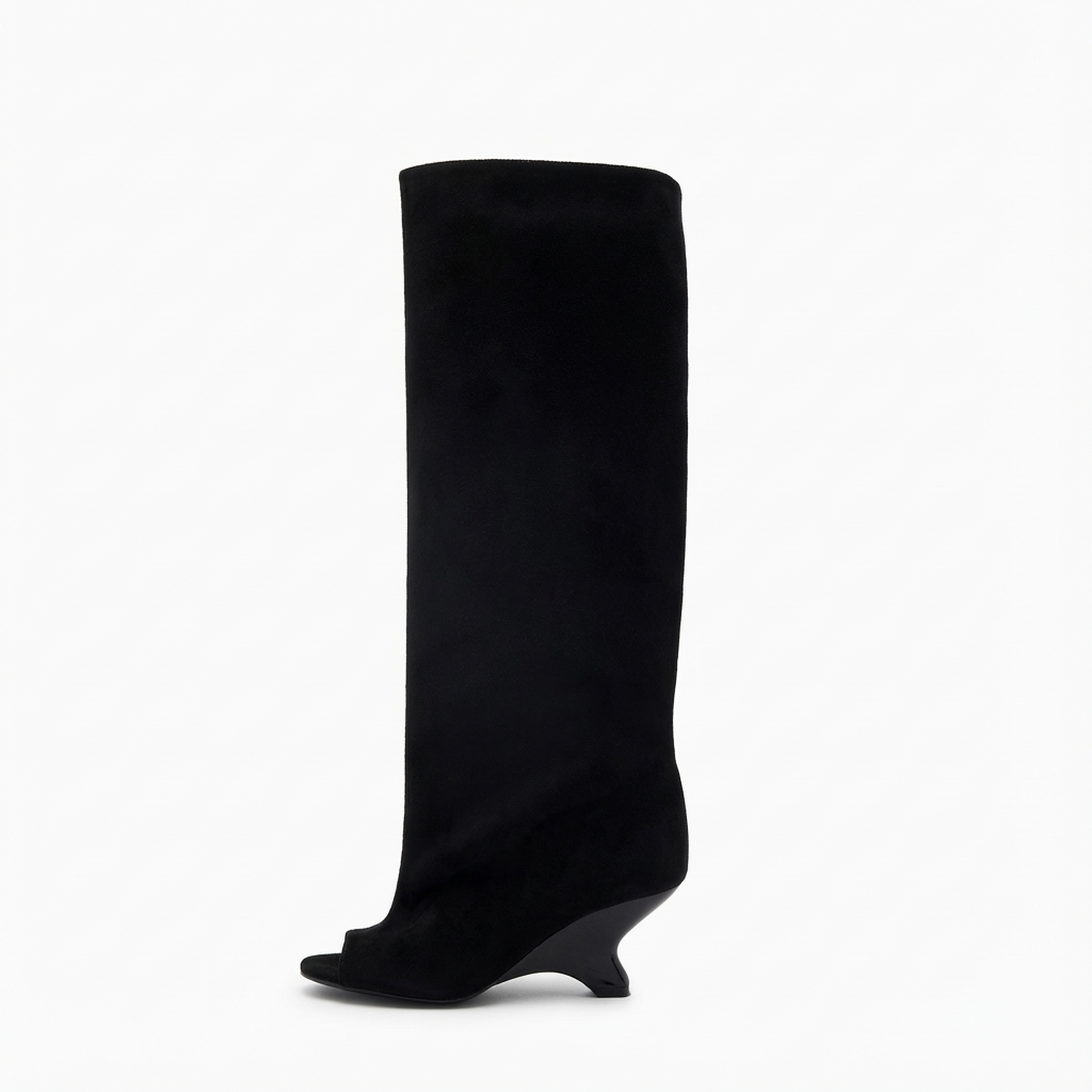 Botte haute noir Synthétique Femme - Bout ouvert, finition mate