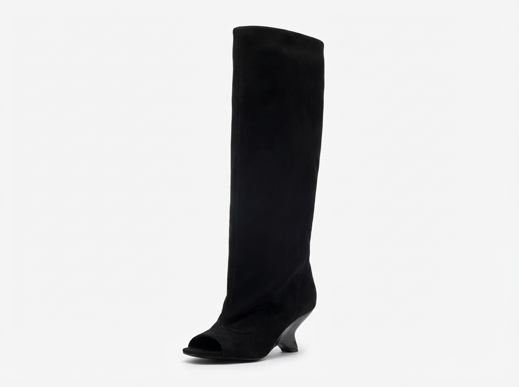 Botte haute noir Synthétique Femme - Bout ouvert, finition mate