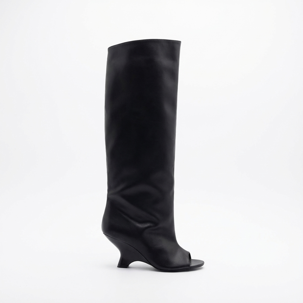 Botte haute noir Synthétique Femme - Bout ouvert, talon sablier