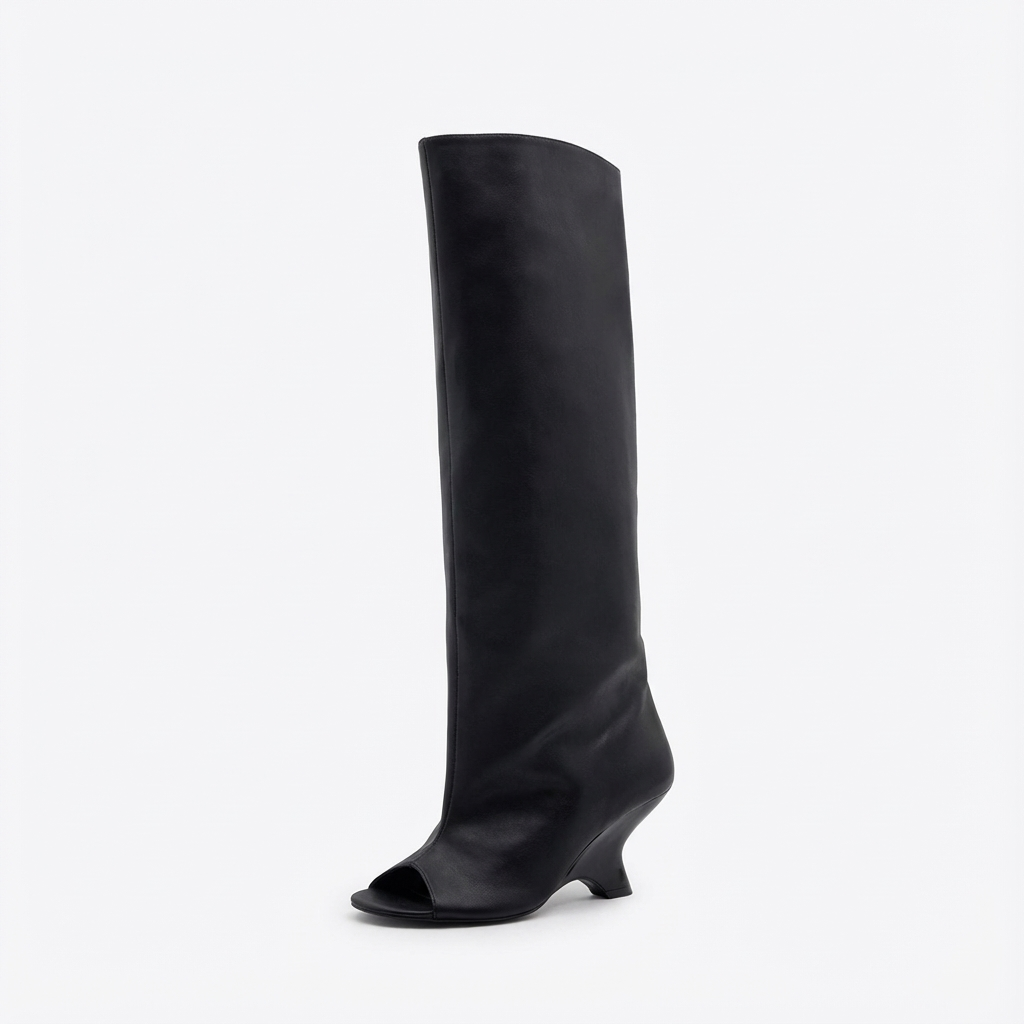 Botte haute noir Synthétique Femme - Bout ouvert, talon sablier