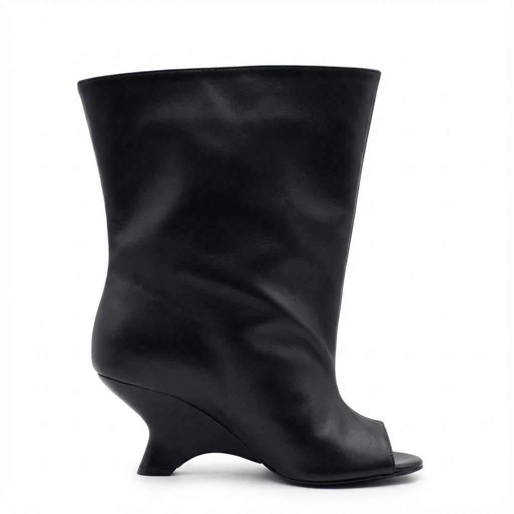 Botte haute noir Synthétique Femme - Bout ouvert, tige mi-mollet