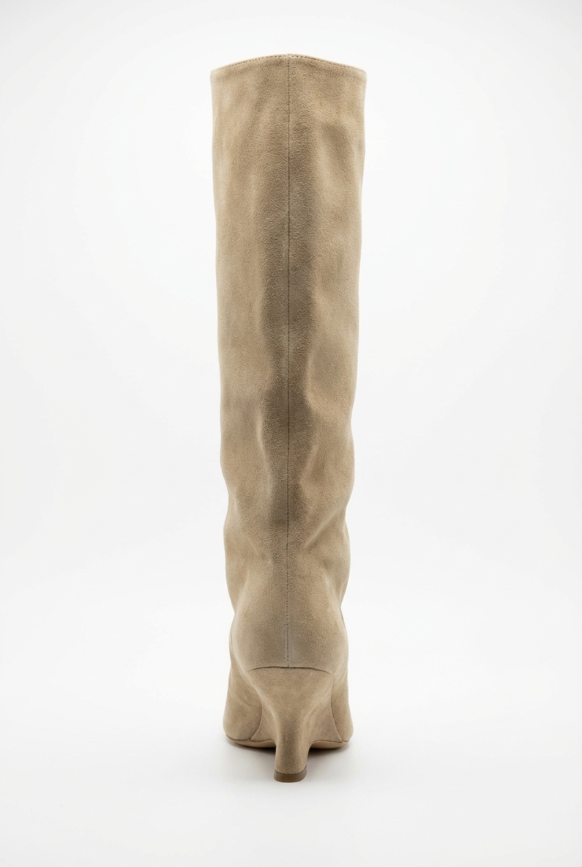 Botte haute beige Daim Femme - Bout ouvert, talon incurvé