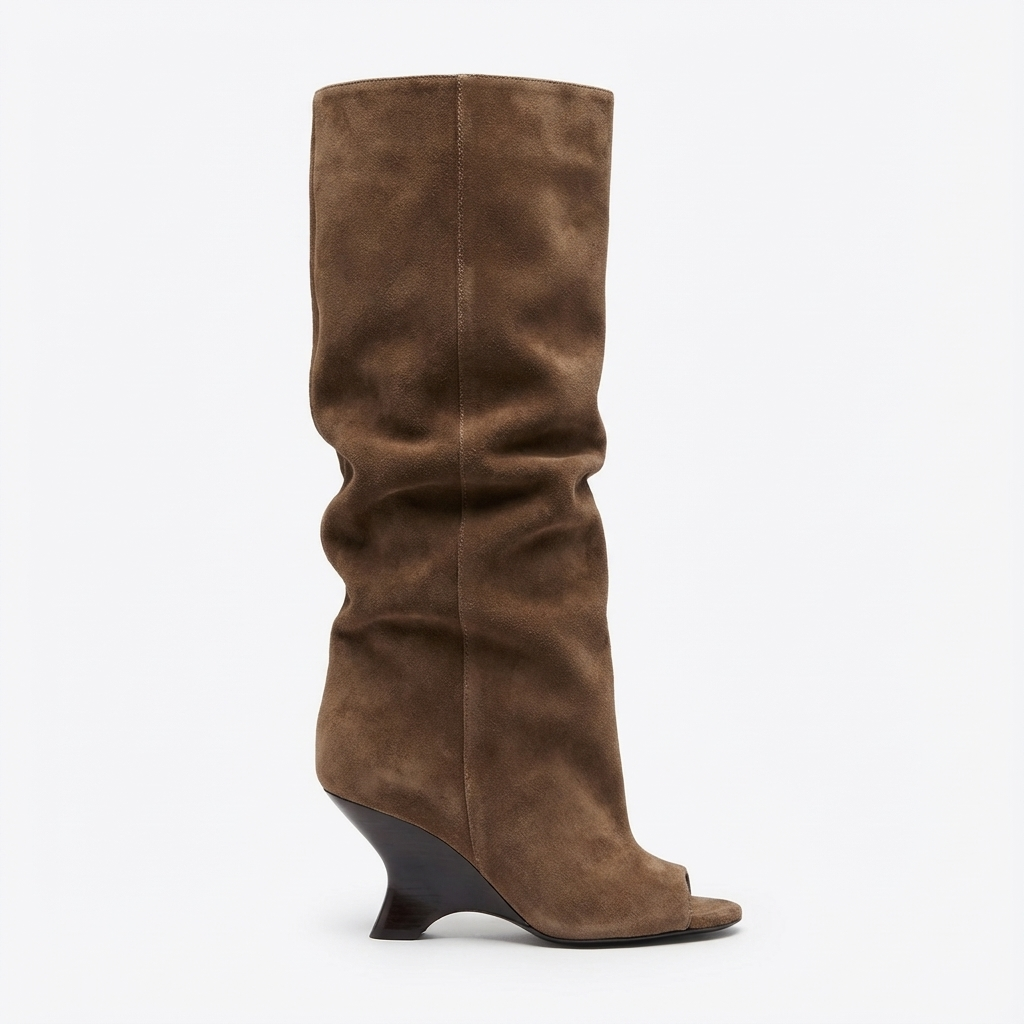 Botte haute marron Daim Femme - Bout ouvert