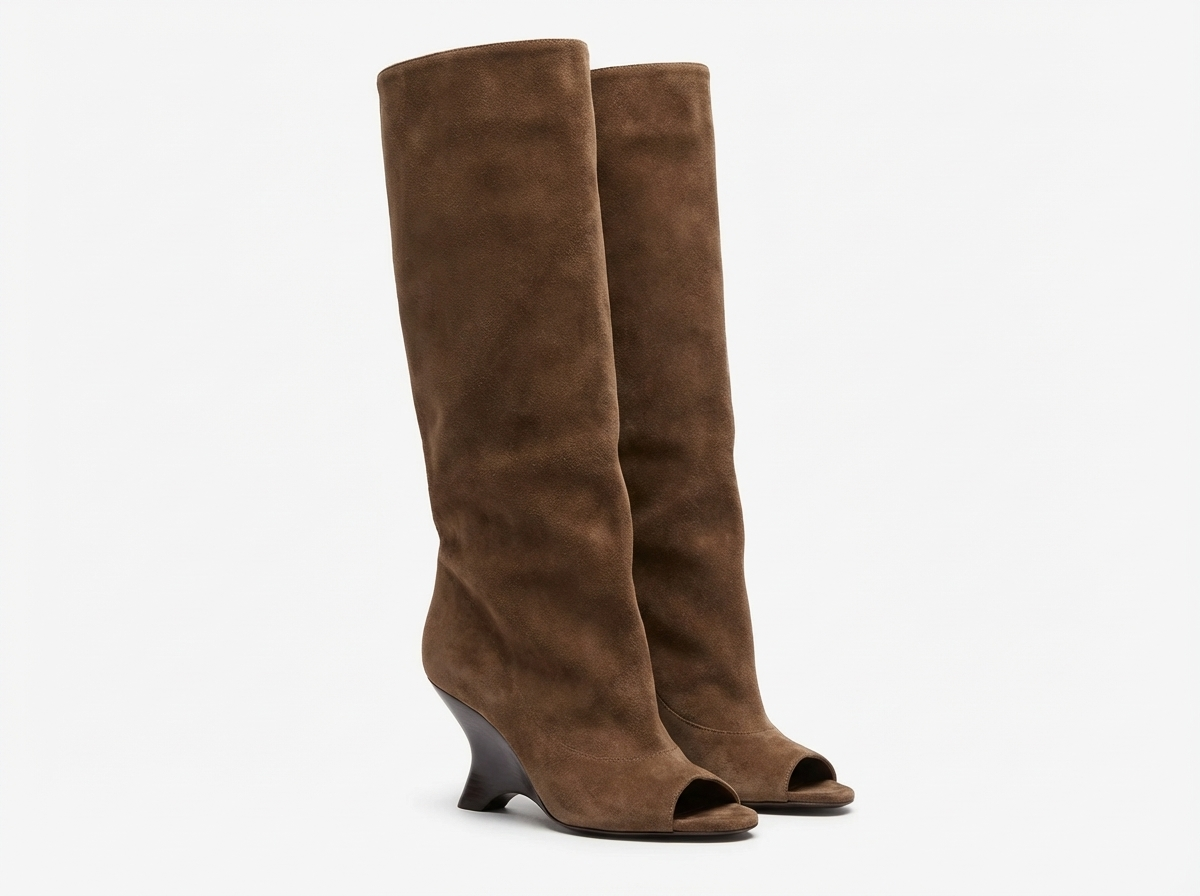 Botte haute marron Daim Femme - Bout ouvert