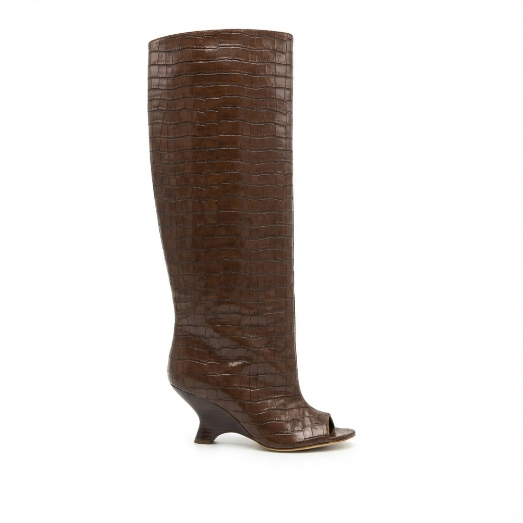 Botte haute marron Synthétique Femme - Style western, crocodile