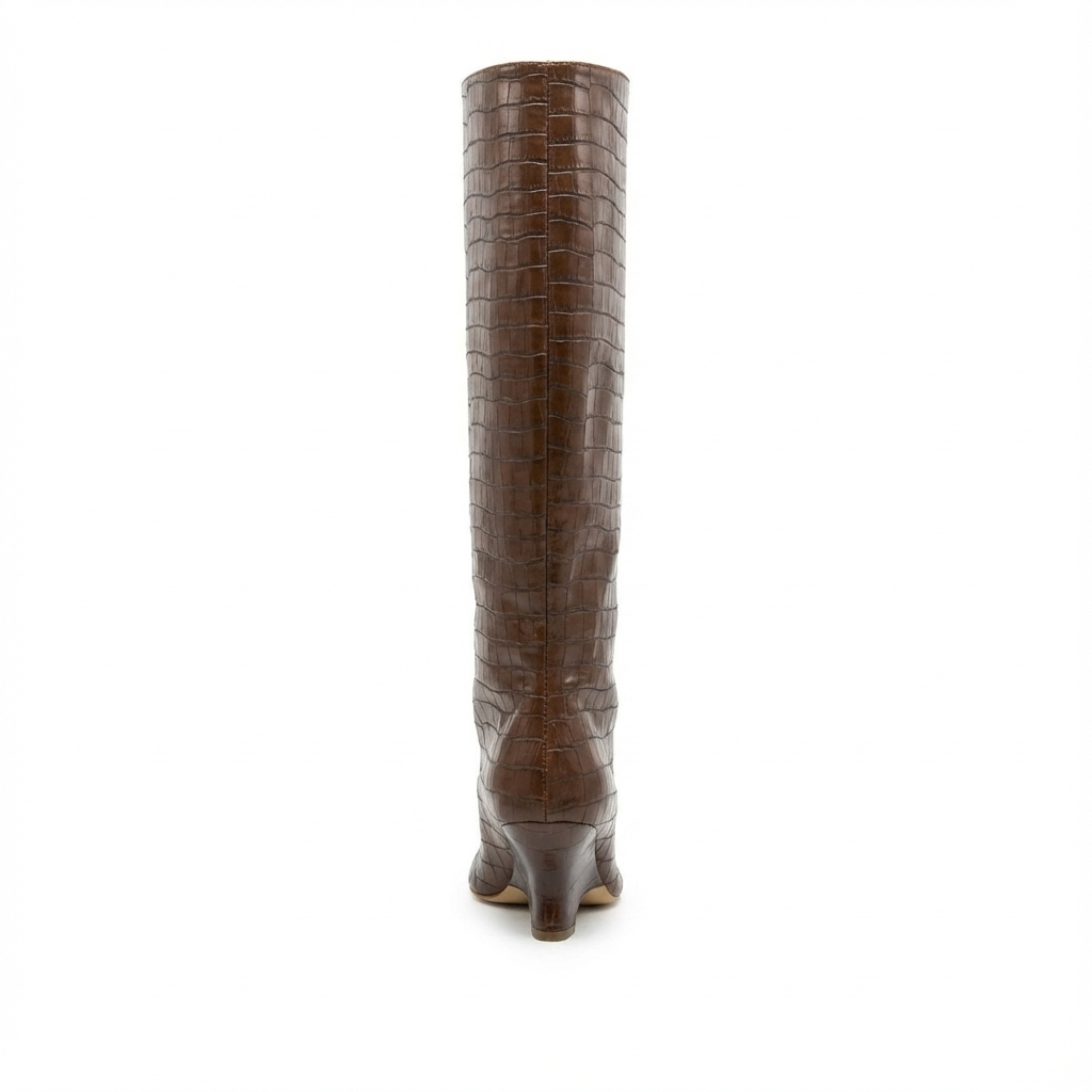Botte haute marron Synthétique Femme - Style western, crocodile