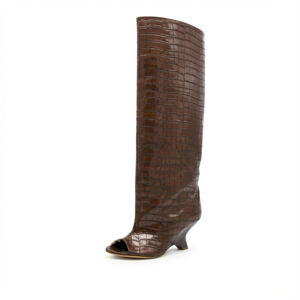Botte haute marron Synthétique Femme - Style western, crocodile
