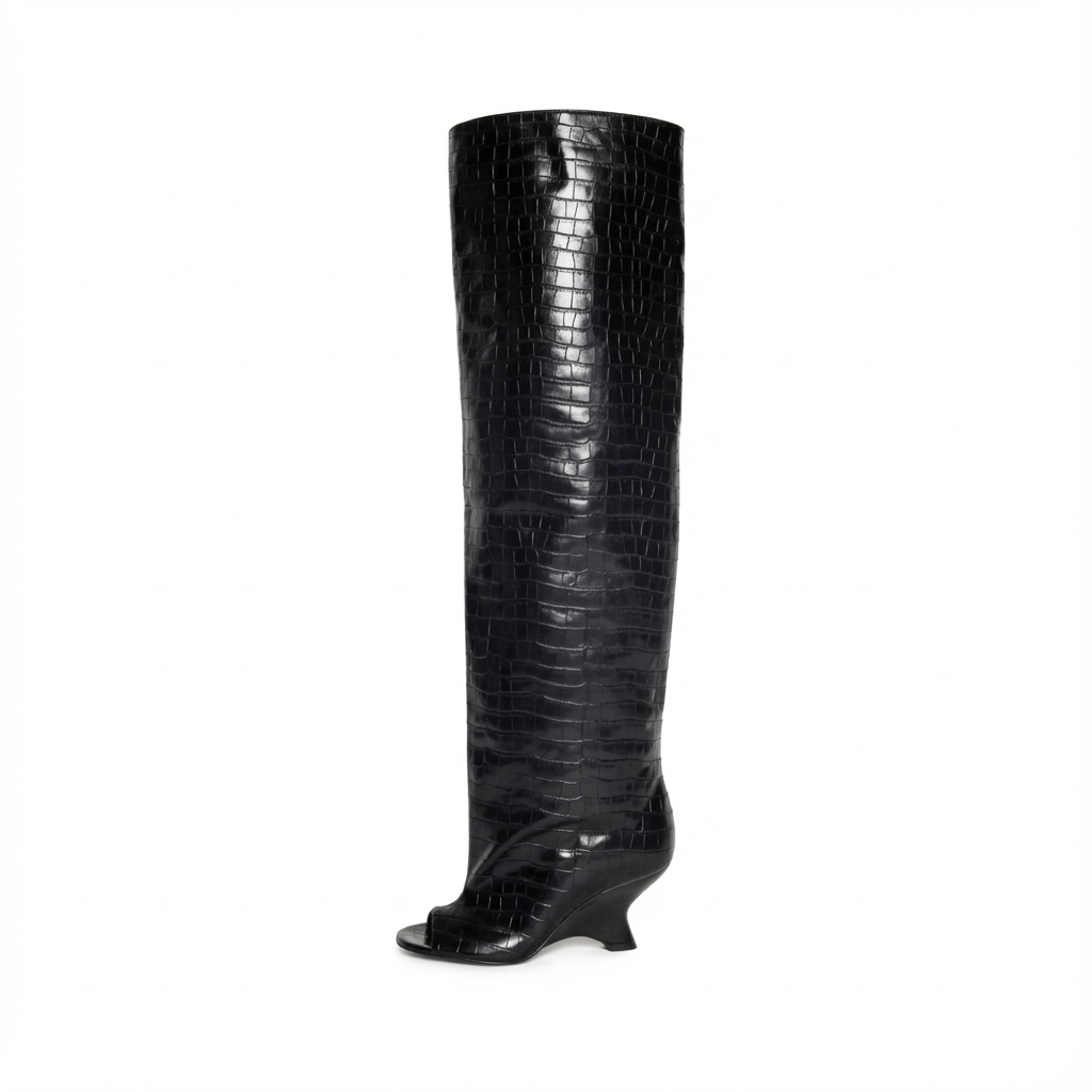 Botte haute noir Synthétique Femme - Style western, crocodile