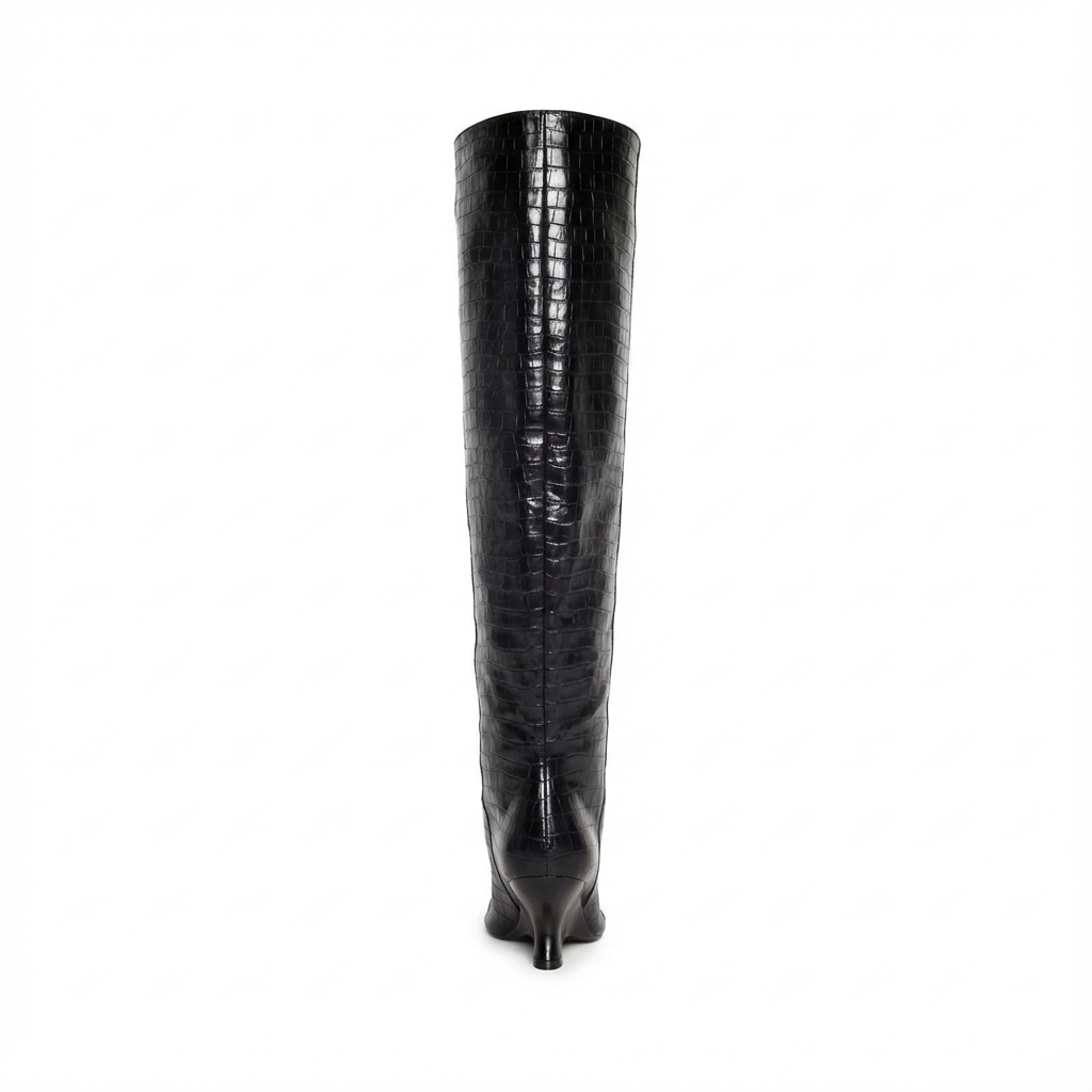 Botte haute noir Synthétique Femme - Style western, crocodile
