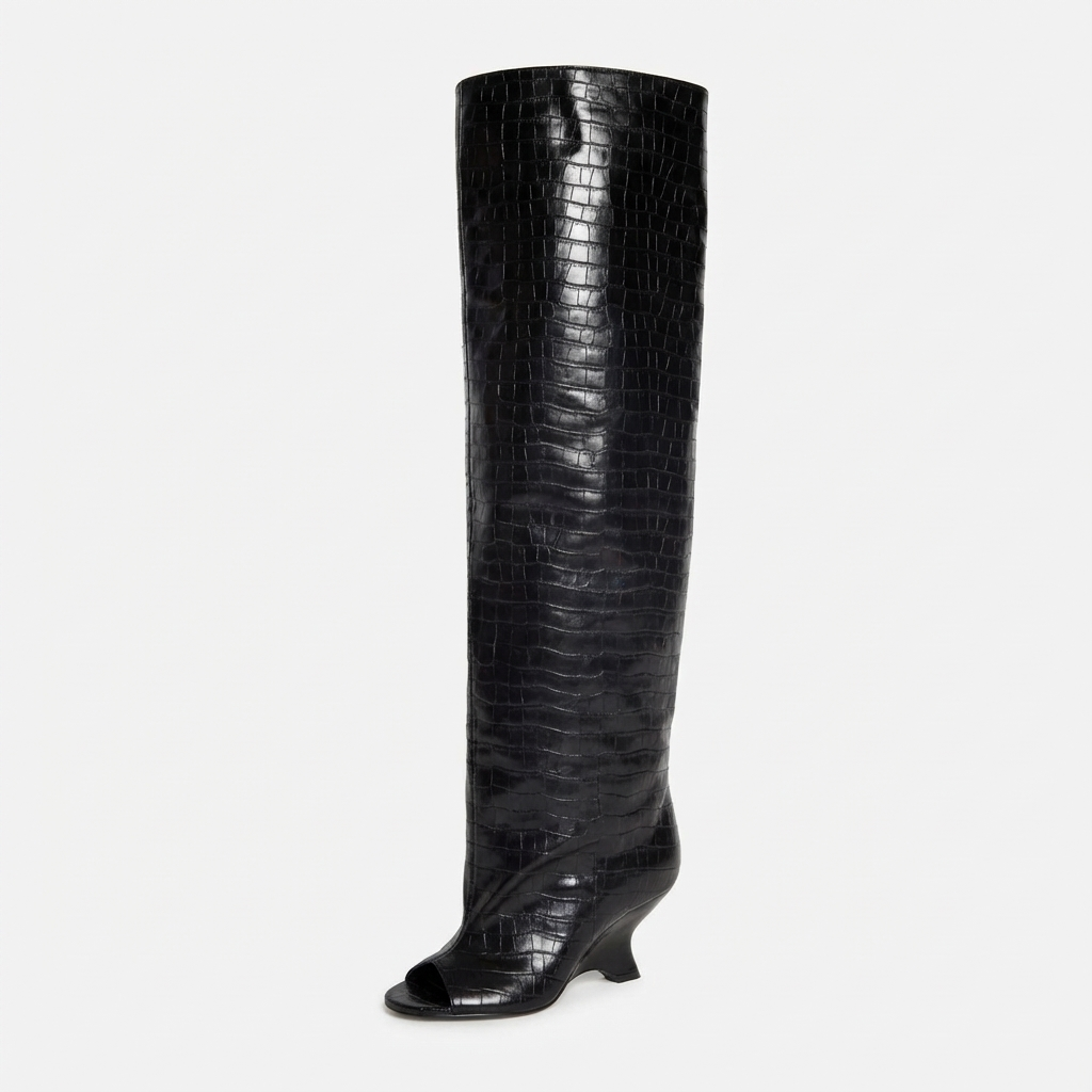 Botte haute noir Synthétique Femme - Style western, crocodile