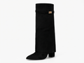 Botte haute noir Daim Synthétique Femme - Bout pointu, sangle dorée