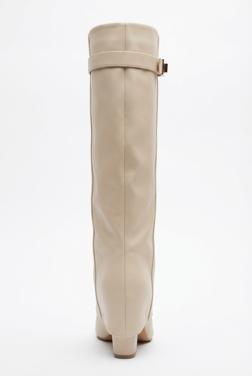 Santiag haute beige Synthétique Femme - Bout pointu, sangle métallique