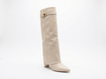 Santiag haute beige Synthétique Femme - Bout pointu, sangle métallique