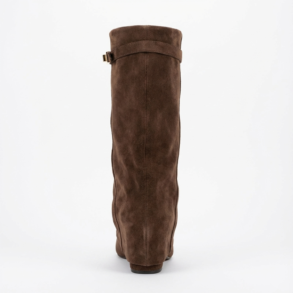Santiag haute marron Simili Cuir Femme - Sangle dorée