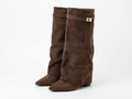 Santiag haute marron Simili Cuir Femme - Sangle dorée